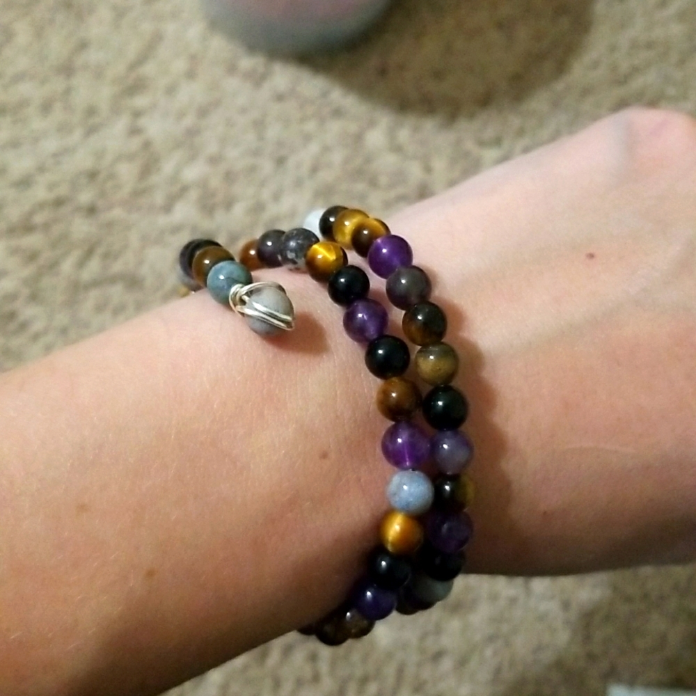 Amethyst+ tiger's eye + obsidian + tourmaline